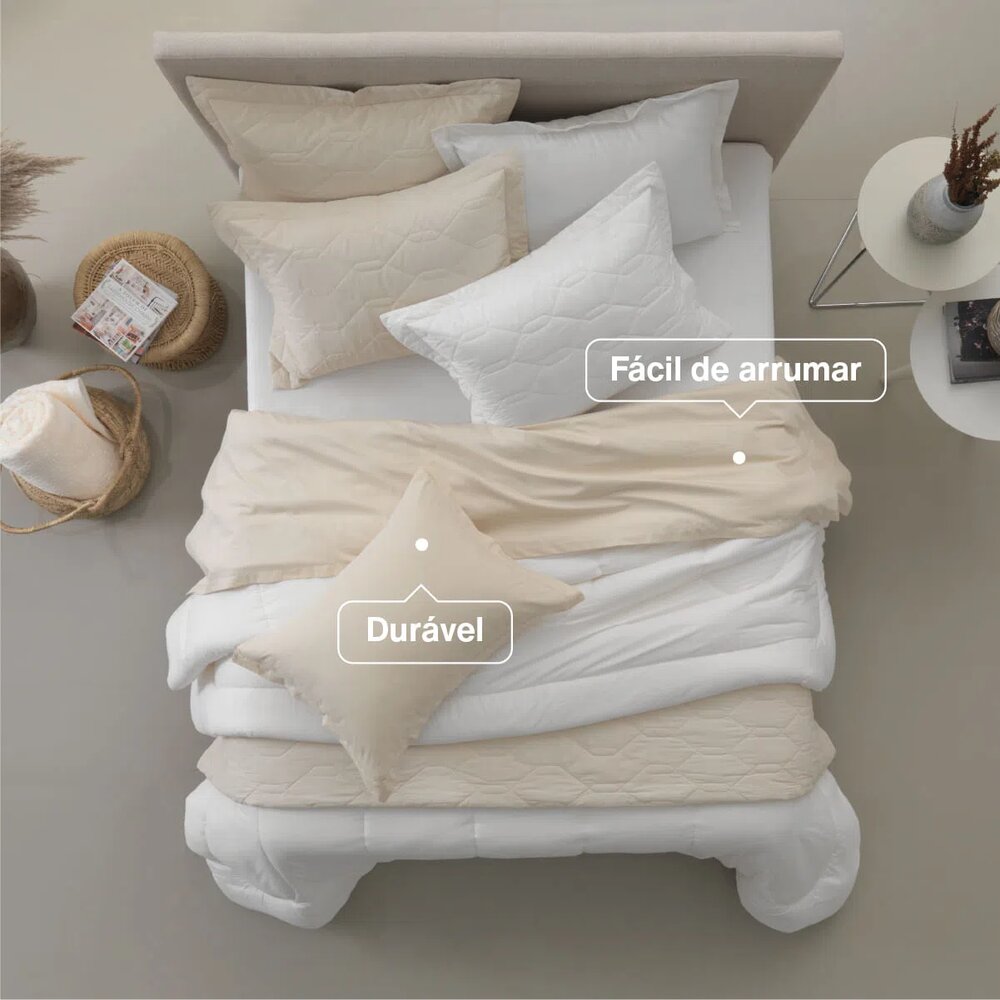 Cubrecama con funda de almohada., Algodón, Blanco, Completo