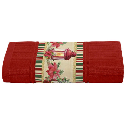 Toalla decorativa navideña con cenefa Patchwork Faroles Roja