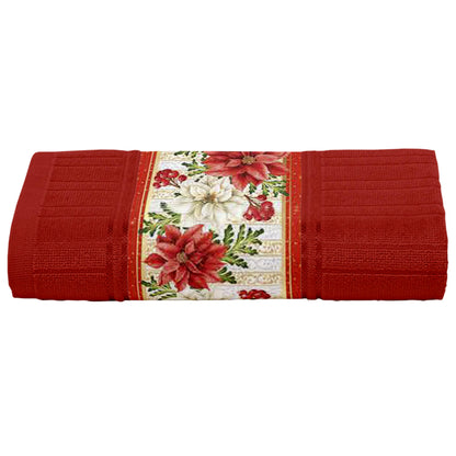 Toalla decorativa navideña con cenefa Patchwork Poinsetias Roja