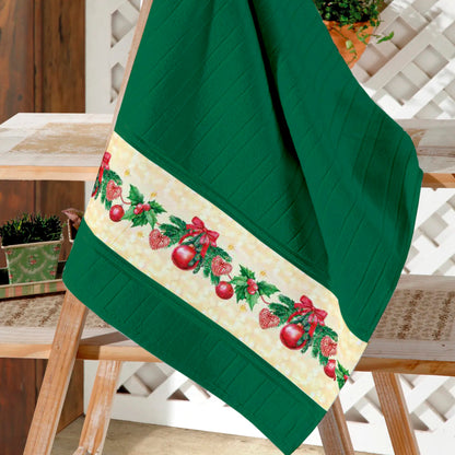 Toalla decorativa navideña con cenefa Patchwork Adornos Verde