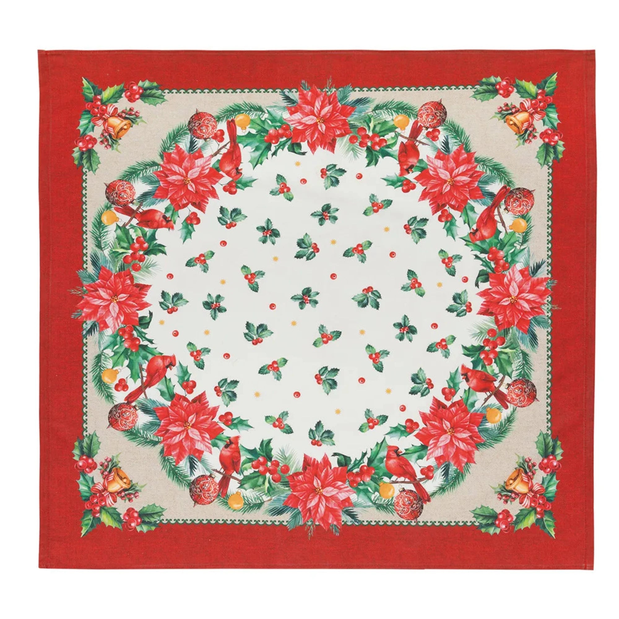 Carpeta de mesa navideña Cardenales y Poinsetias