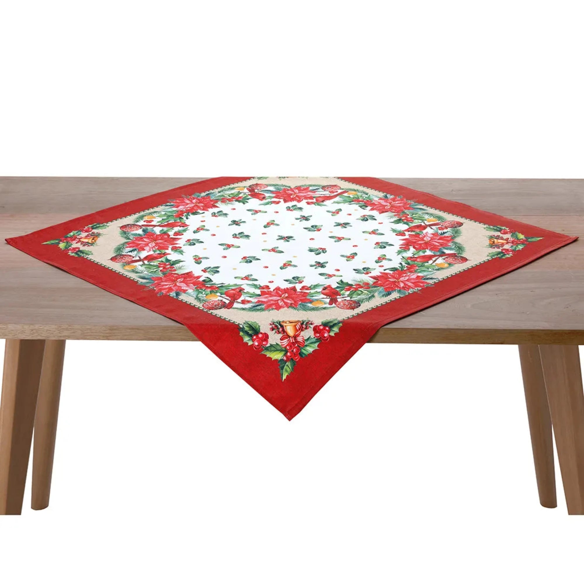 Carpeta de mesa navideña Cardenales y Poinsetias